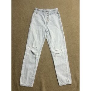 Forever 21 Kids Girls Distressed Paperbag High waist Button Fly 13/14 Light Wash